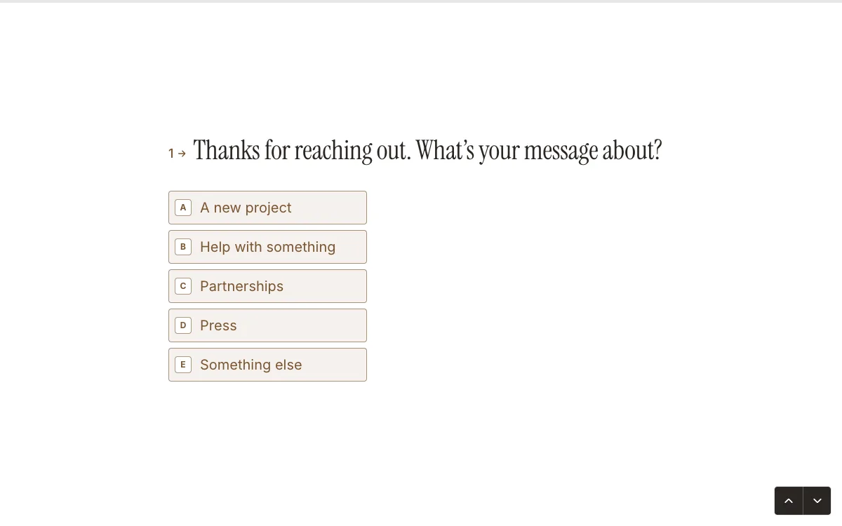 Contact template question: Thanks for reaching out. What's your message about? with five choices