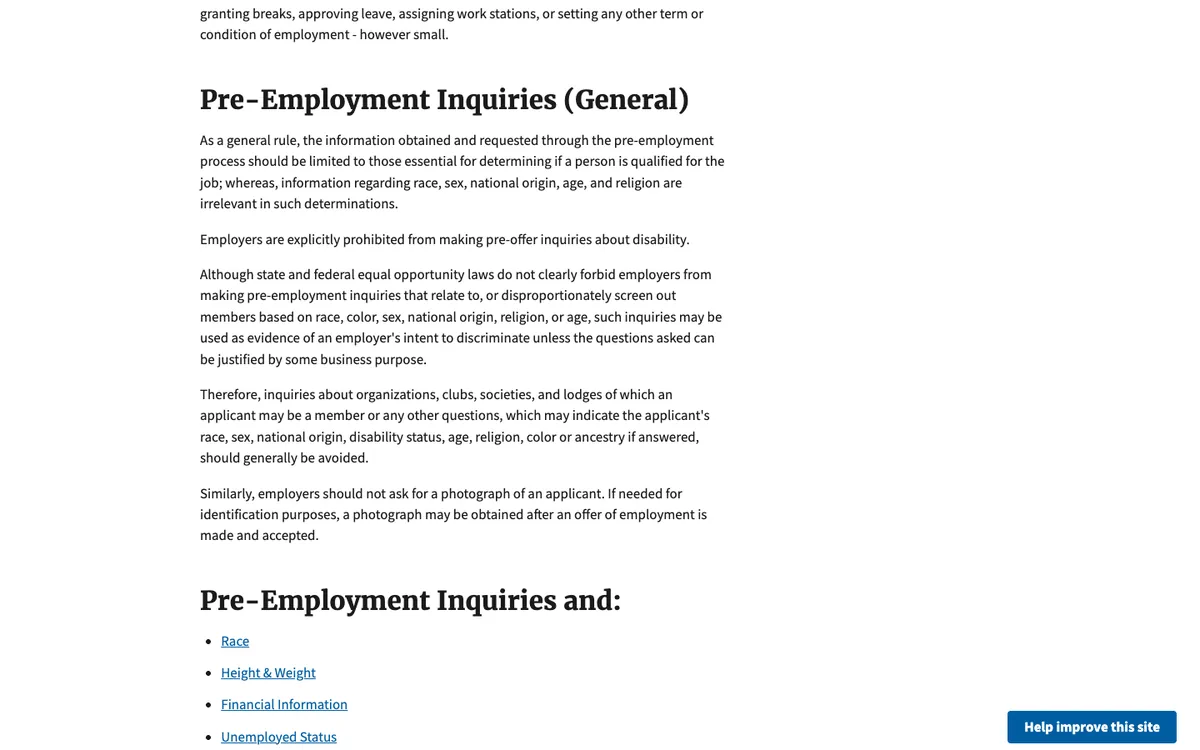 EEOC guidance on pre-employment inquiries: information should be limited to what is essential for determining if a person is qualified