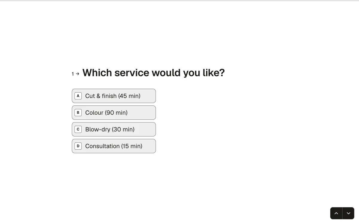 Appointment booking: a screen from the Forms booking template