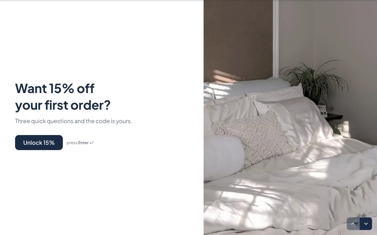 E-commerce sign-up quiz: a screen from the Forms ecommerce signup template
