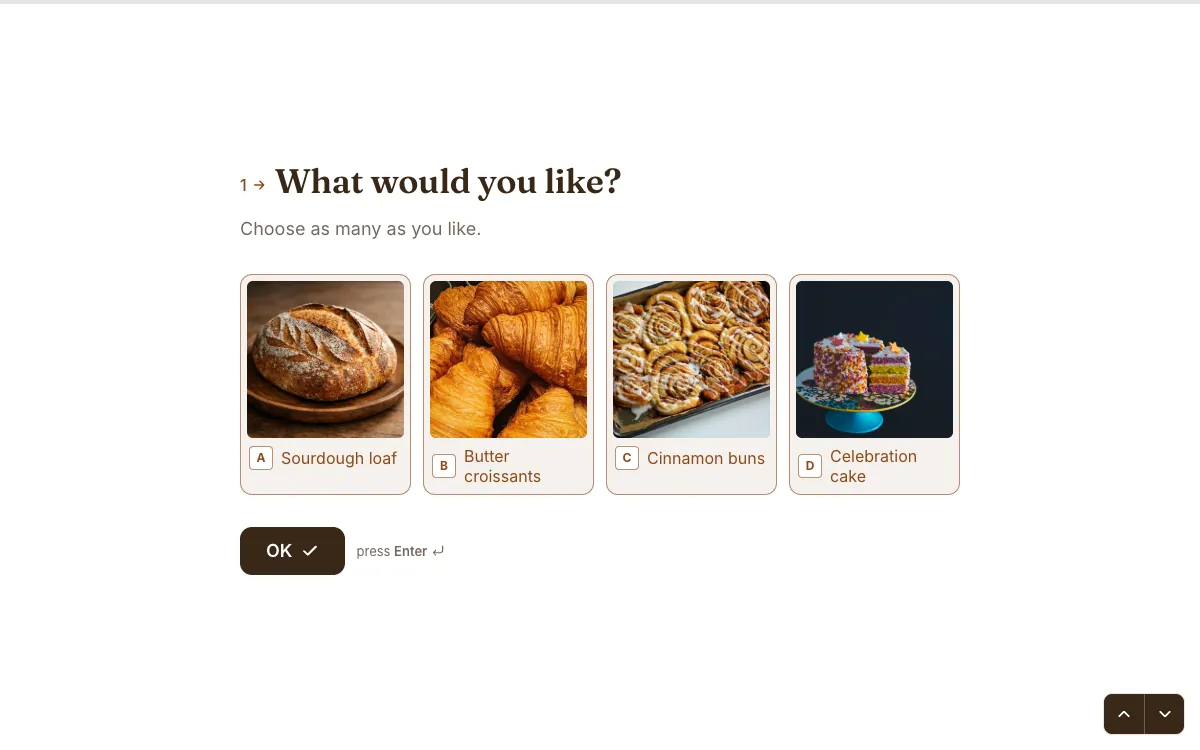 Online order form: a screen from the Forms order form template