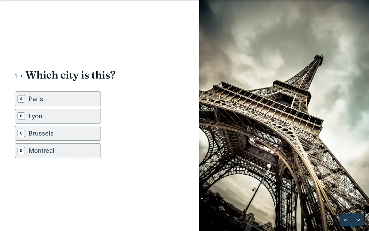 Trivia quiz question: Which city is this? with a photo of the Eiffel Tower and four choices