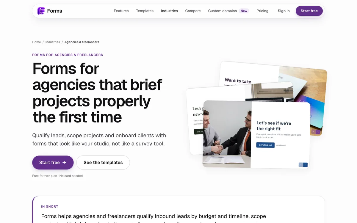 Forms for agencies and freelancers: briefs, quotes and onboarding