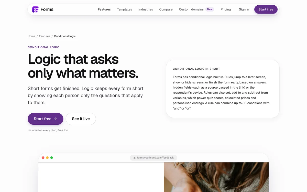 Forms conditional logic page: logic that asks only what matters