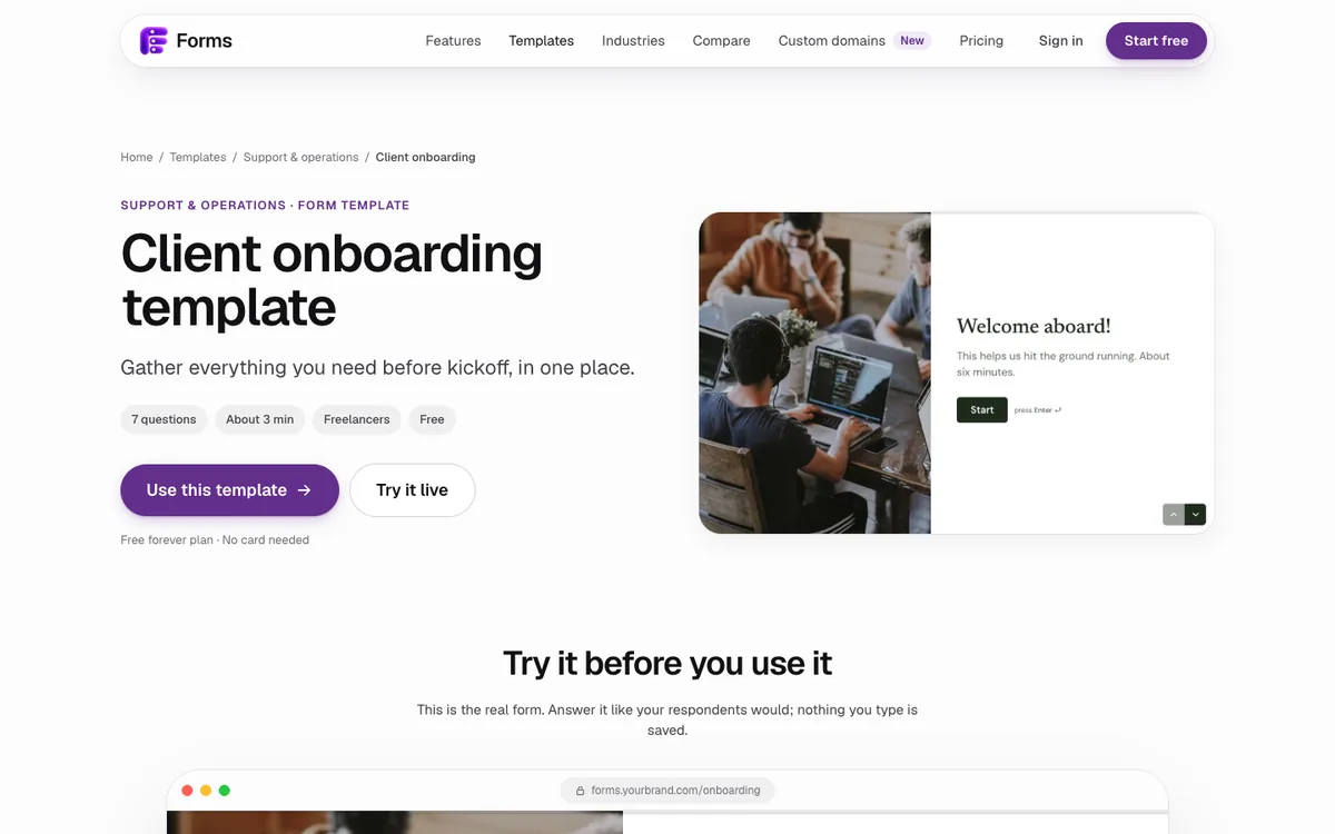 Forms client onboarding template: gather everything you need before kickoff, in one place