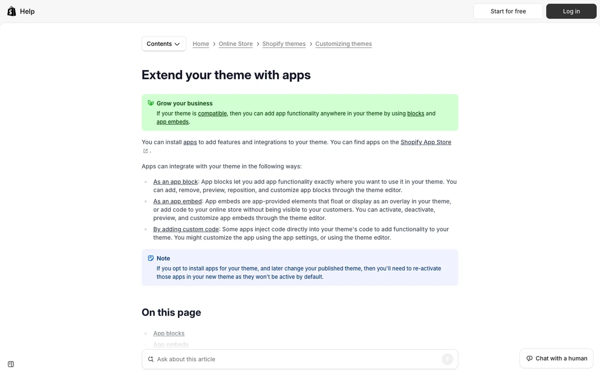 Shopify Help Center: Extend your theme with apps