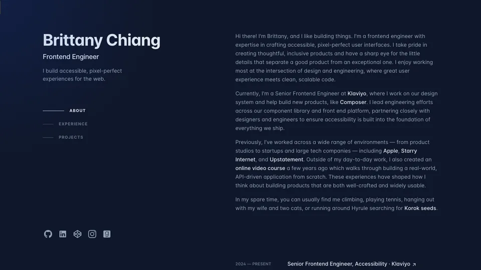 Brittany Chiang website homepage