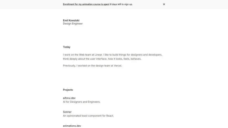 Emil Kowalski website homepage