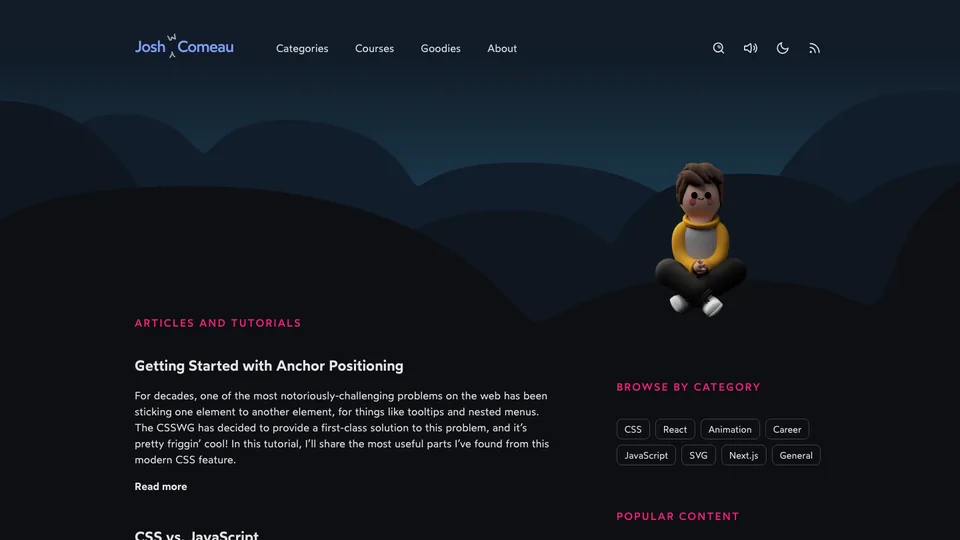 Josh Comeau website homepage