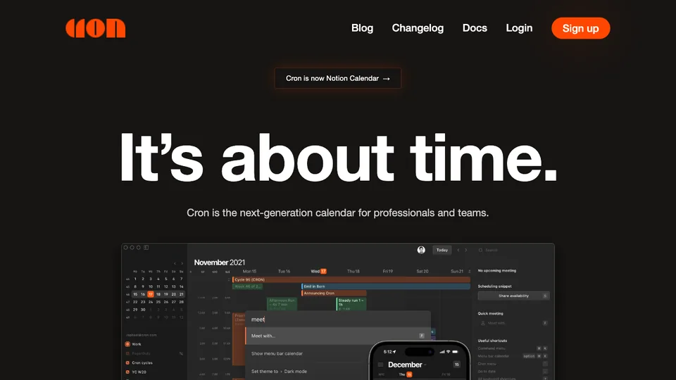 Cron website homepage