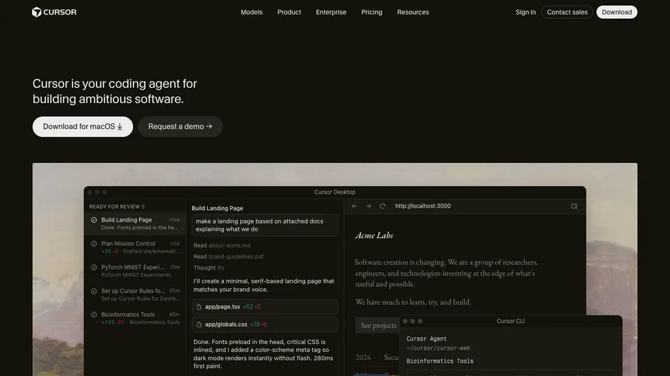 Cursor website homepage