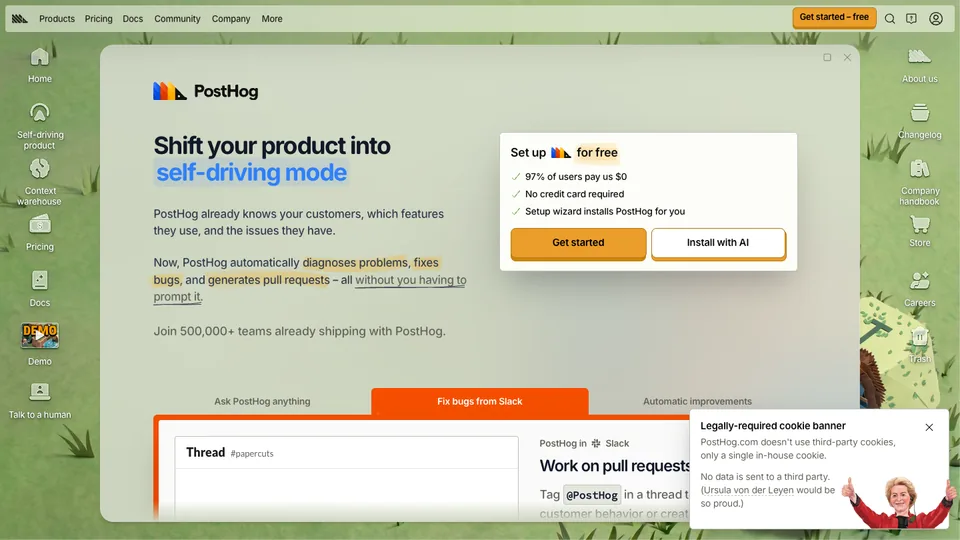 PostHog website homepage
