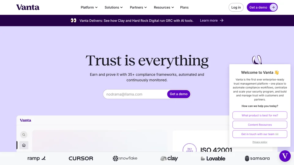 Vanta website homepage