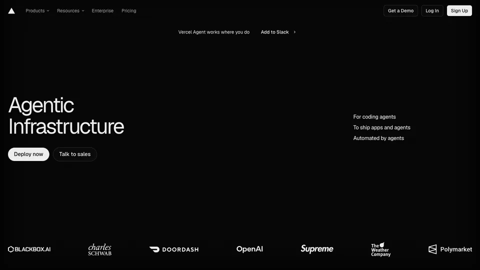 Vercel website homepage