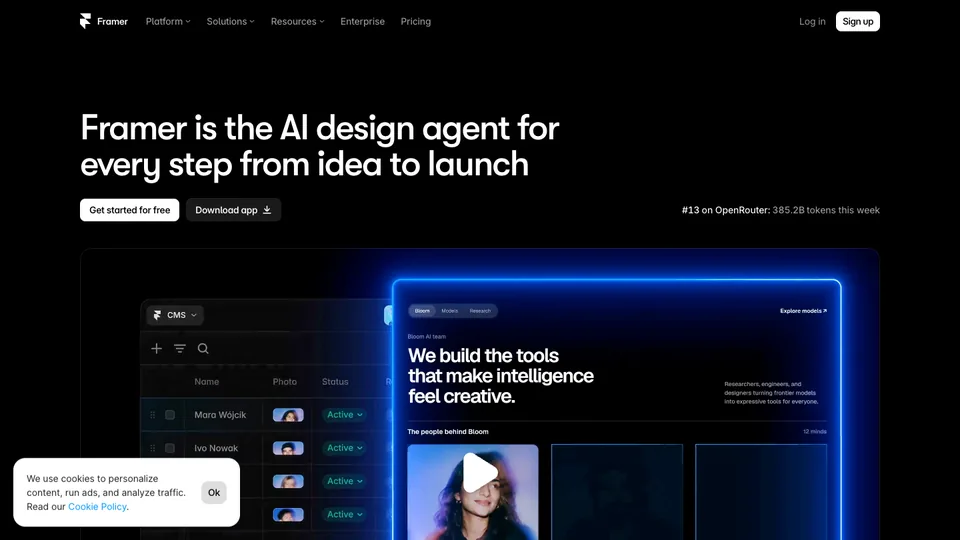 Framer website homepage
