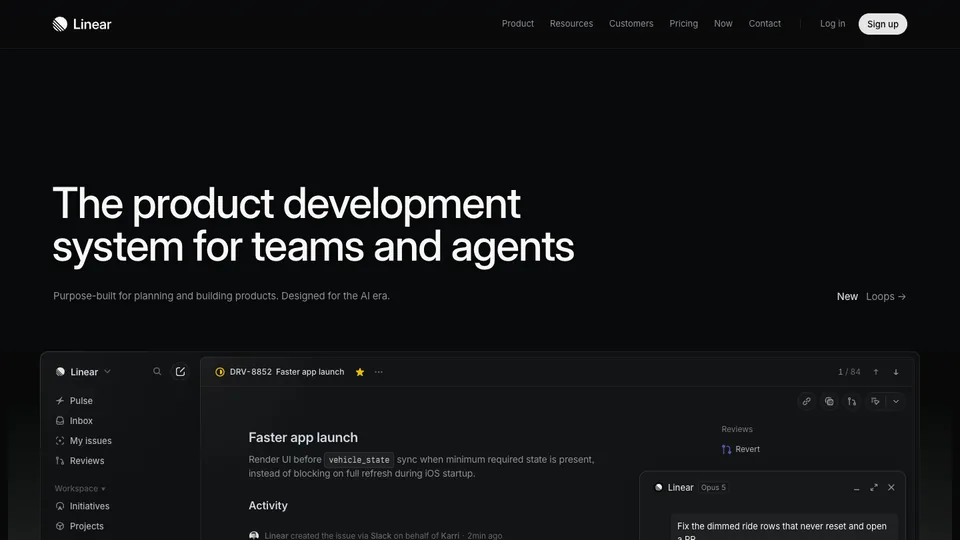 Linear website homepage